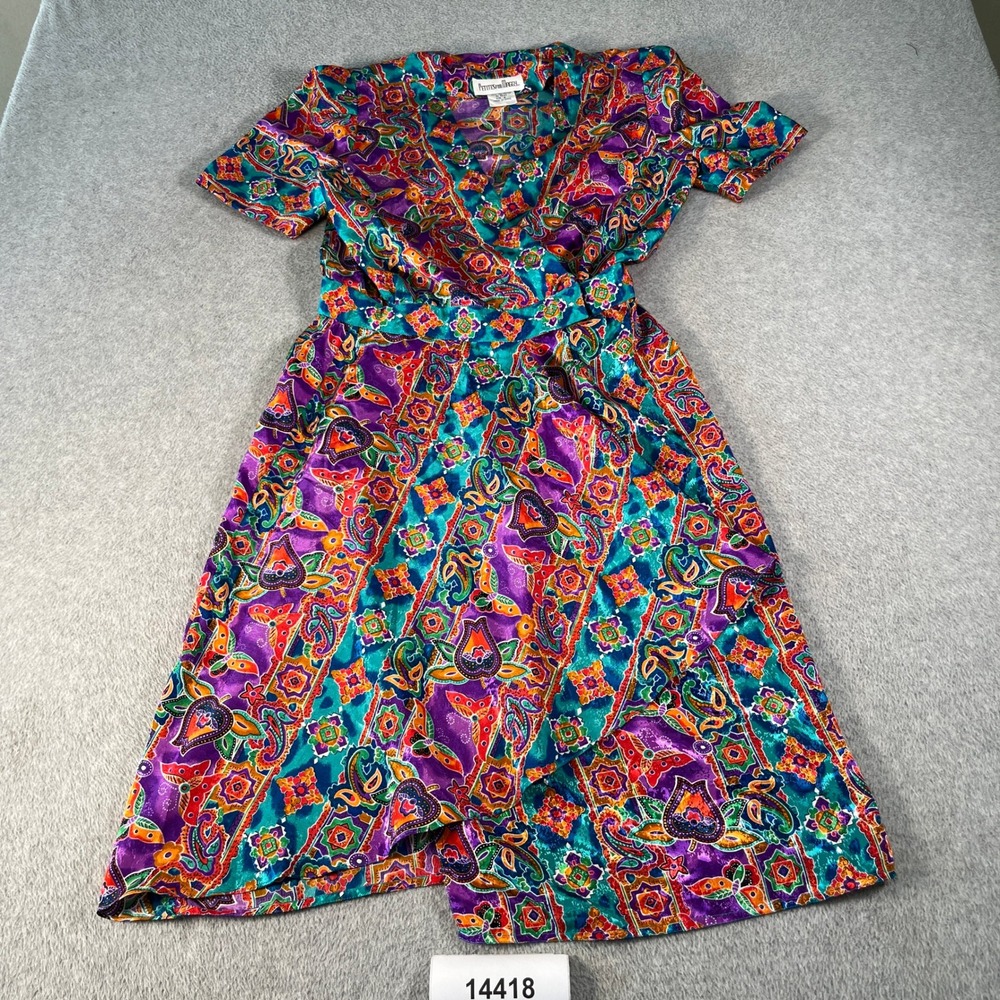 Vintage Petites for Maggy Wrap Dress Womens 6 Multi Paisley Asymmetrical Hem